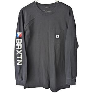 Brixton Men's Black Long Sleeve Pocket Tee Large L Graphic Sleeve Spell Out Logo